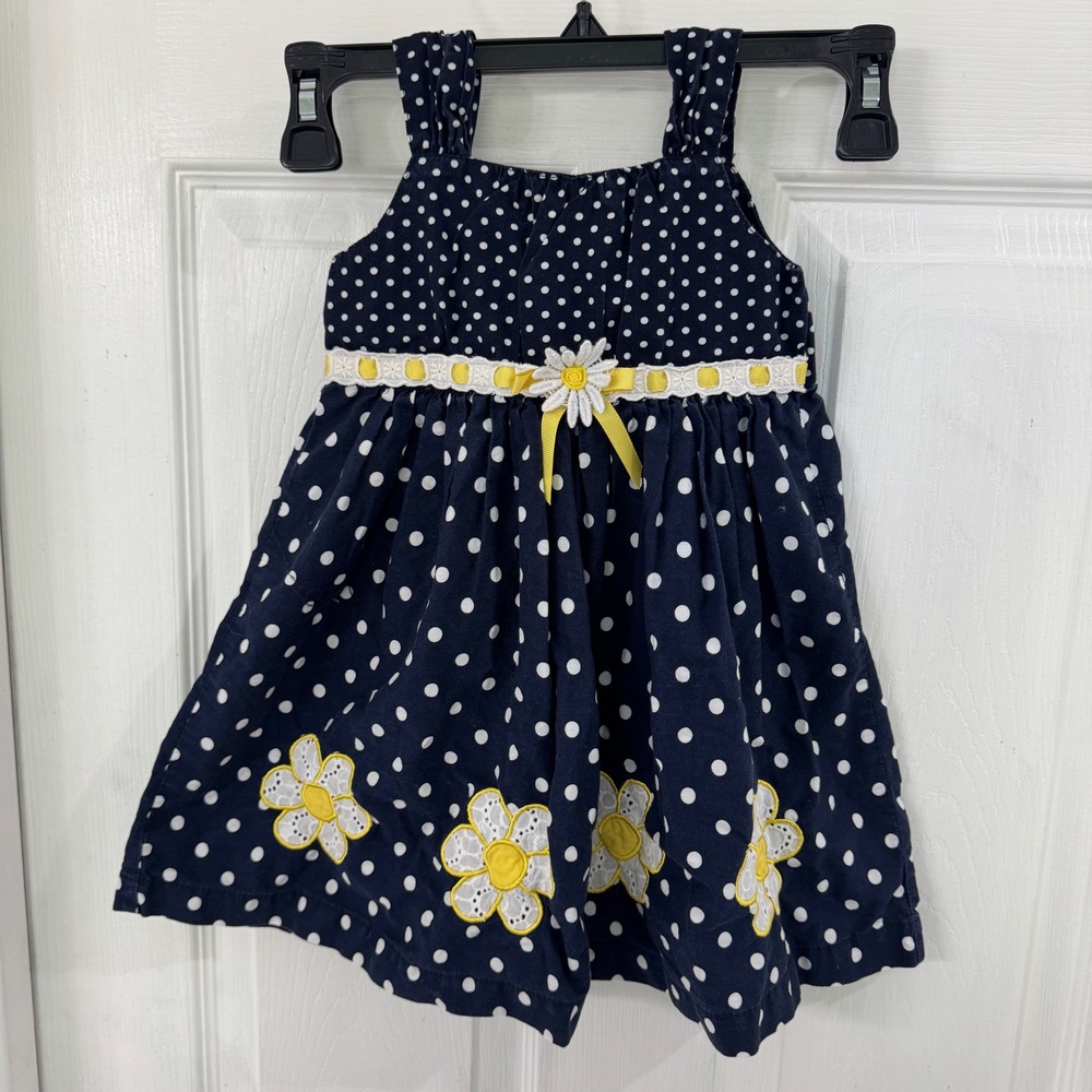 Blueberi Boulevard Toddler Girls Navy Polka Dot Daisy Dress 3T